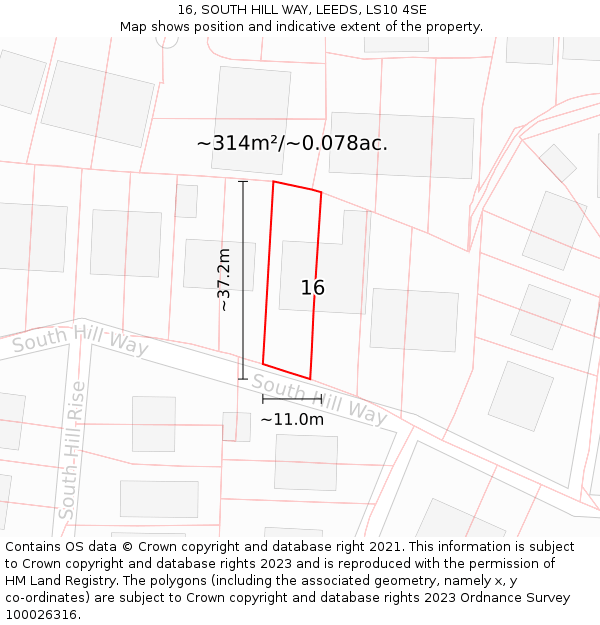 16, SOUTH HILL WAY, LEEDS, LS10 4SE: Plot and title map