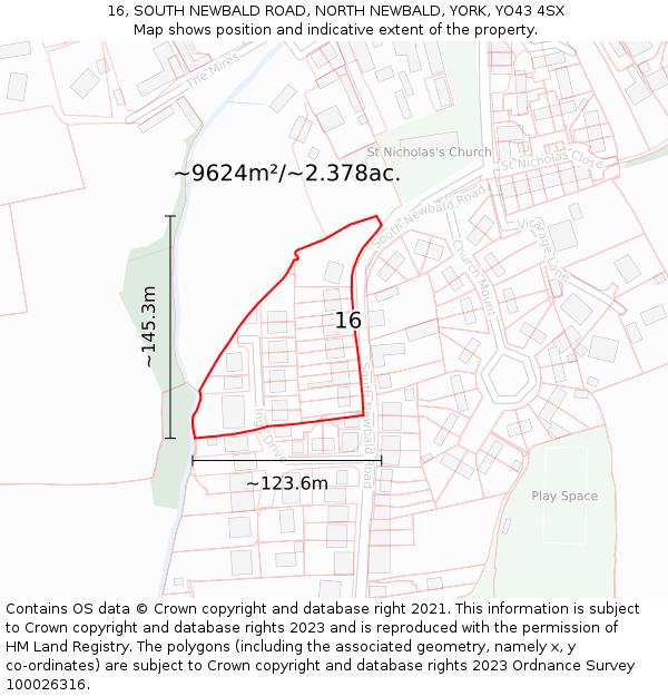 16, SOUTH NEWBALD ROAD, NORTH NEWBALD, YORK, YO43 4SX: Plot and title map