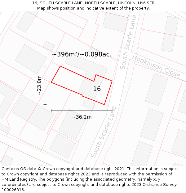 16, SOUTH SCARLE LANE, NORTH SCARLE, LINCOLN, LN6 9ER: Plot and title map