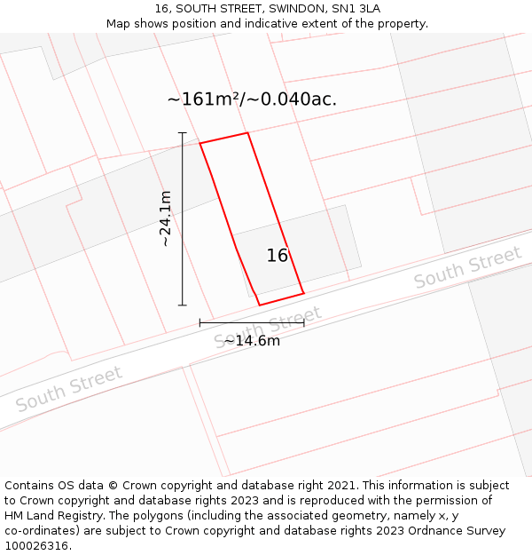 16, SOUTH STREET, SWINDON, SN1 3LA: Plot and title map