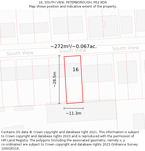 16, SOUTH VIEW, PETERBOROUGH, PE2 9DA: Plot and title map