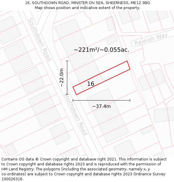 16, SOUTHDOWN ROAD, MINSTER ON SEA, SHEERNESS, ME12 3BG: Plot and title map