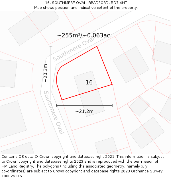 16, SOUTHMERE OVAL, BRADFORD, BD7 4HT: Plot and title map