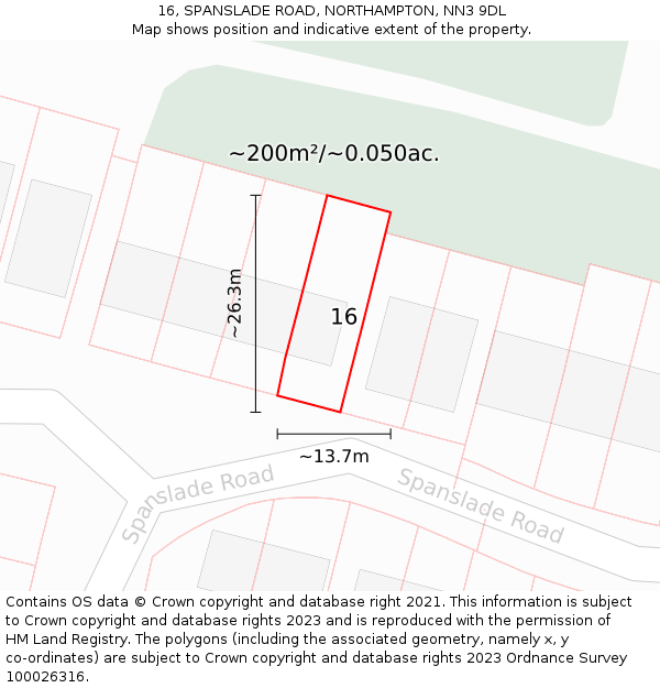 16, SPANSLADE ROAD, NORTHAMPTON, NN3 9DL: Plot and title map