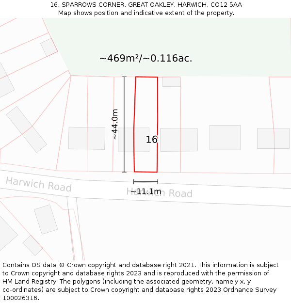 16, SPARROWS CORNER, GREAT OAKLEY, HARWICH, CO12 5AA: Plot and title map