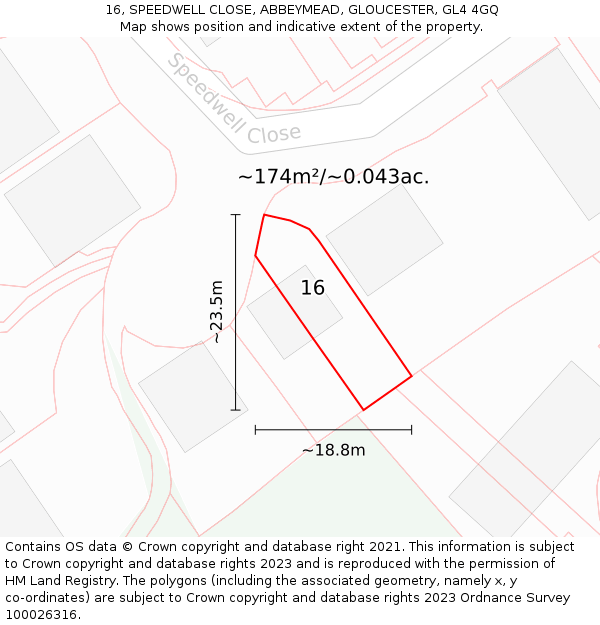 16, SPEEDWELL CLOSE, ABBEYMEAD, GLOUCESTER, GL4 4GQ: Plot and title map