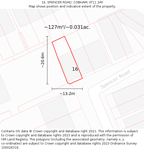 16, SPENCER ROAD, COBHAM, KT11 2AF: Plot and title map