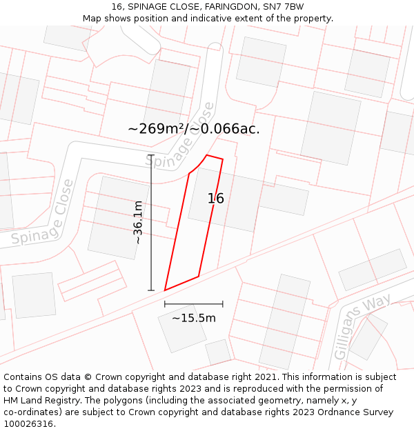 16, SPINAGE CLOSE, FARINGDON, SN7 7BW: Plot and title map