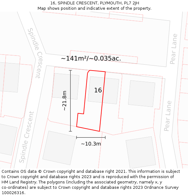 16, SPINDLE CRESCENT, PLYMOUTH, PL7 2JH: Plot and title map