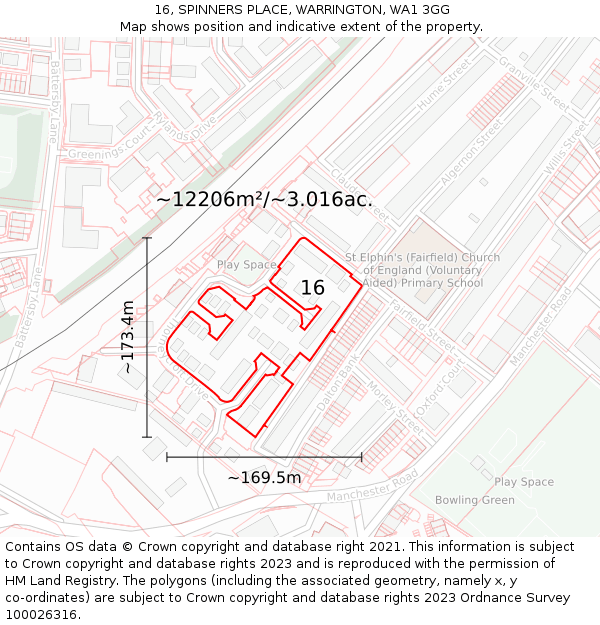 16, SPINNERS PLACE, WARRINGTON, WA1 3GG: Plot and title map