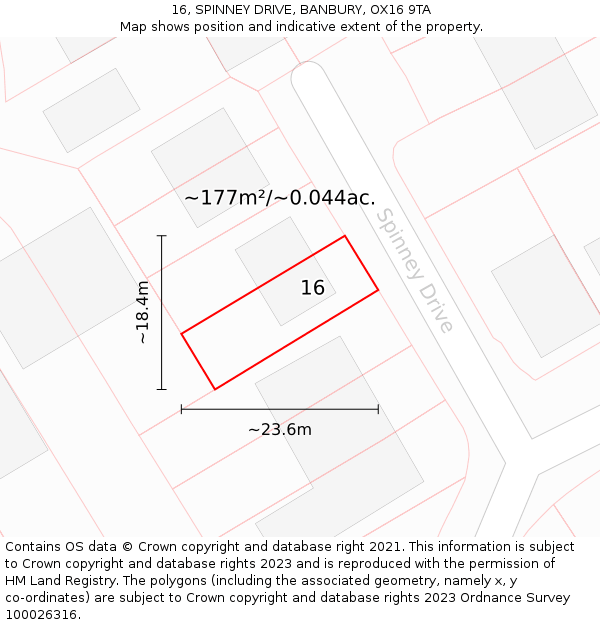 16, SPINNEY DRIVE, BANBURY, OX16 9TA: Plot and title map