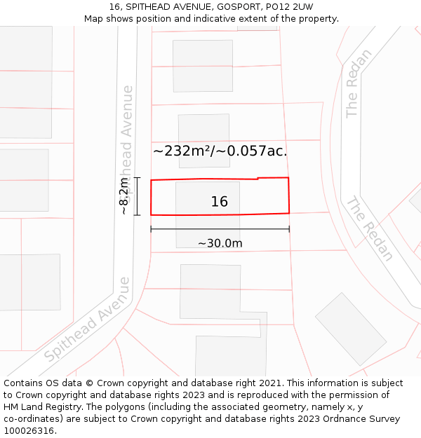 16, SPITHEAD AVENUE, GOSPORT, PO12 2UW: Plot and title map