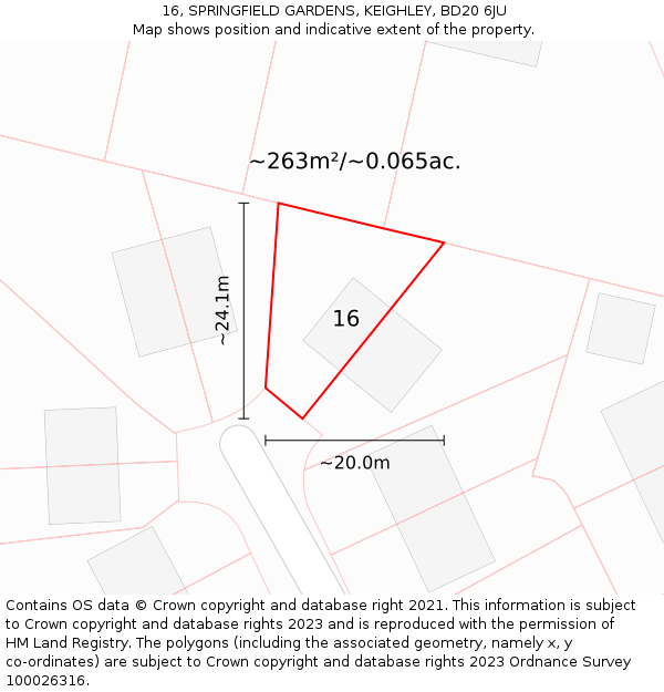 16, SPRINGFIELD GARDENS, KEIGHLEY, BD20 6JU: Plot and title map