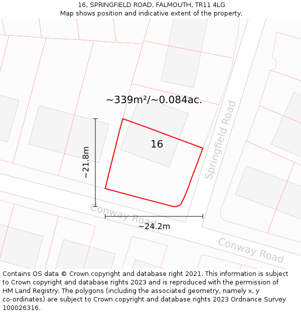 16, SPRINGFIELD ROAD, FALMOUTH, TR11 4LG: Plot and title map