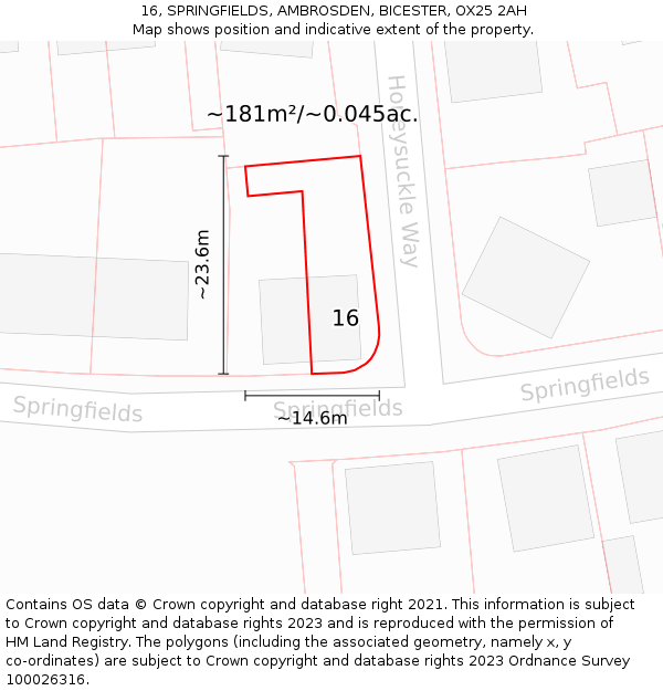 16, SPRINGFIELDS, AMBROSDEN, BICESTER, OX25 2AH: Plot and title map