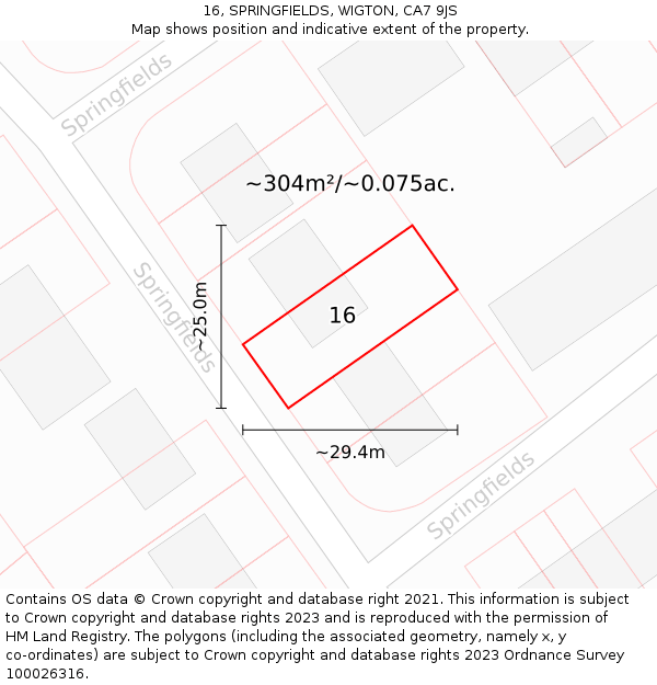 16, SPRINGFIELDS, WIGTON, CA7 9JS: Plot and title map