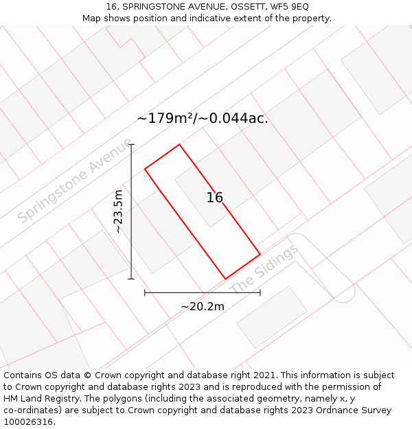 16, SPRINGSTONE AVENUE, OSSETT, WF5 9EQ: Plot and title map