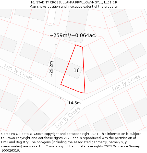 16, STAD TY CROES, LLANFAIRPWLLGWYNGYLL, LL61 5JR: Plot and title map