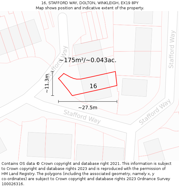 16, STAFFORD WAY, DOLTON, WINKLEIGH, EX19 8PY: Plot and title map