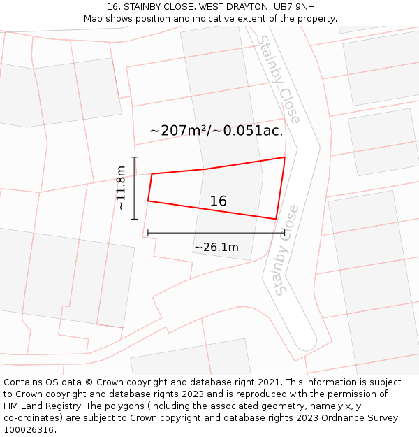 16, STAINBY CLOSE, WEST DRAYTON, UB7 9NH: Plot and title map