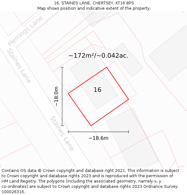 16, STAINES LANE, CHERTSEY, KT16 8PS: Plot and title map