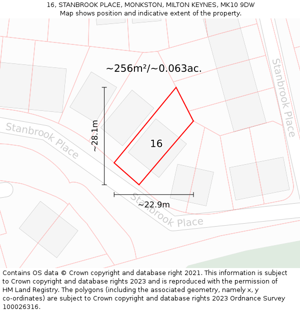 16, STANBROOK PLACE, MONKSTON, MILTON KEYNES, MK10 9DW: Plot and title map