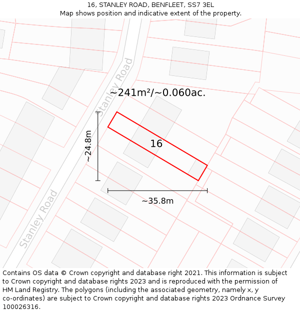 16, STANLEY ROAD, BENFLEET, SS7 3EL: Plot and title map