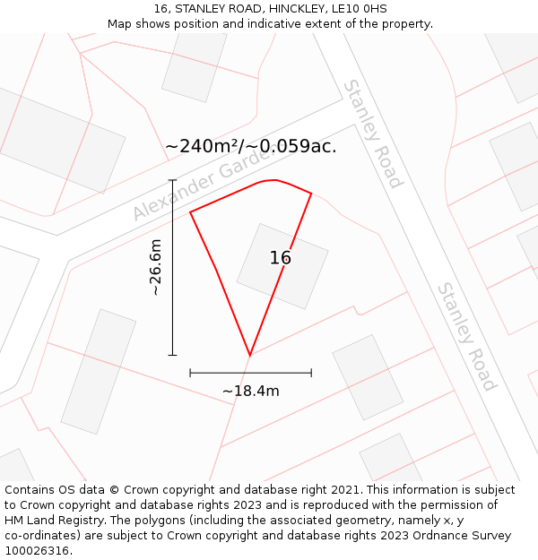 16, STANLEY ROAD, HINCKLEY, LE10 0HS: Plot and title map