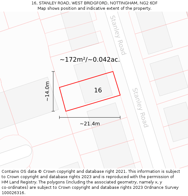 16, STANLEY ROAD, WEST BRIDGFORD, NOTTINGHAM, NG2 6DF: Plot and title map