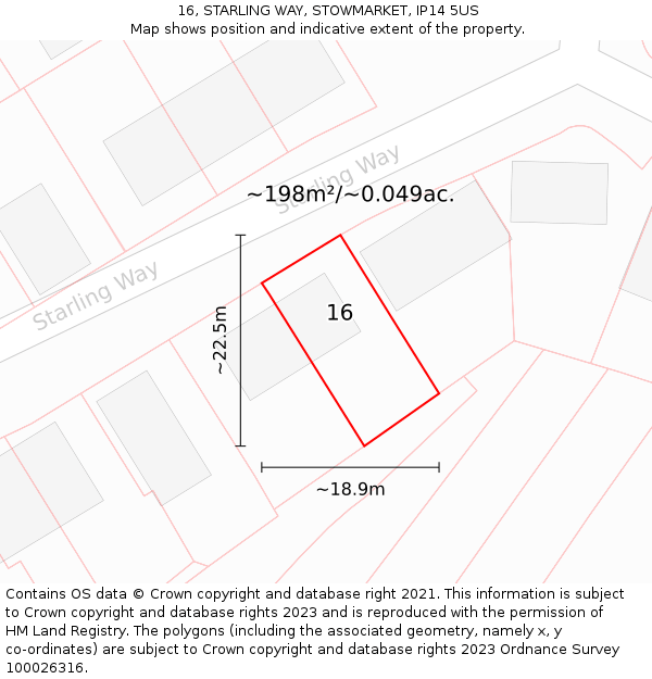 16, STARLING WAY, STOWMARKET, IP14 5US: Plot and title map