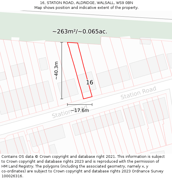 16, STATION ROAD, ALDRIDGE, WALSALL, WS9 0BN: Plot and title map