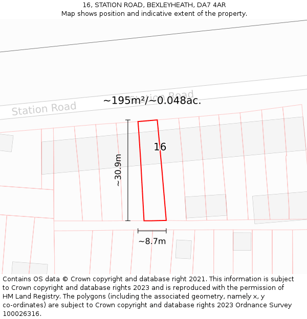 16, STATION ROAD, BEXLEYHEATH, DA7 4AR: Plot and title map