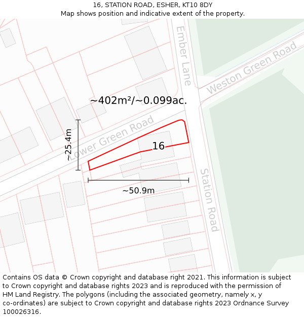 16, STATION ROAD, ESHER, KT10 8DY: Plot and title map