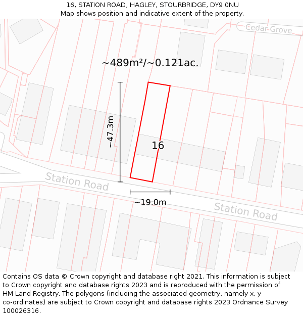 16, STATION ROAD, HAGLEY, STOURBRIDGE, DY9 0NU: Plot and title map