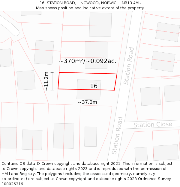 16, STATION ROAD, LINGWOOD, NORWICH, NR13 4AU: Plot and title map