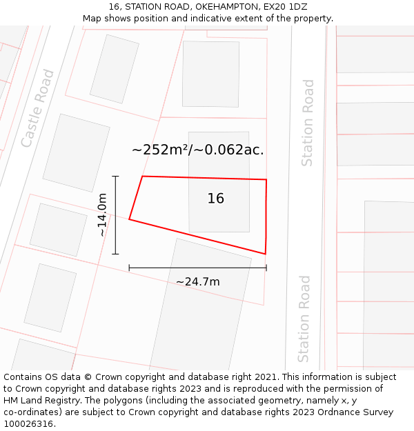 16, STATION ROAD, OKEHAMPTON, EX20 1DZ: Plot and title map