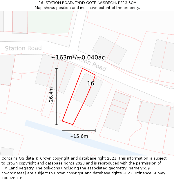 16, STATION ROAD, TYDD GOTE, WISBECH, PE13 5QA: Plot and title map