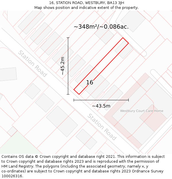 16, STATION ROAD, WESTBURY, BA13 3JH: Plot and title map