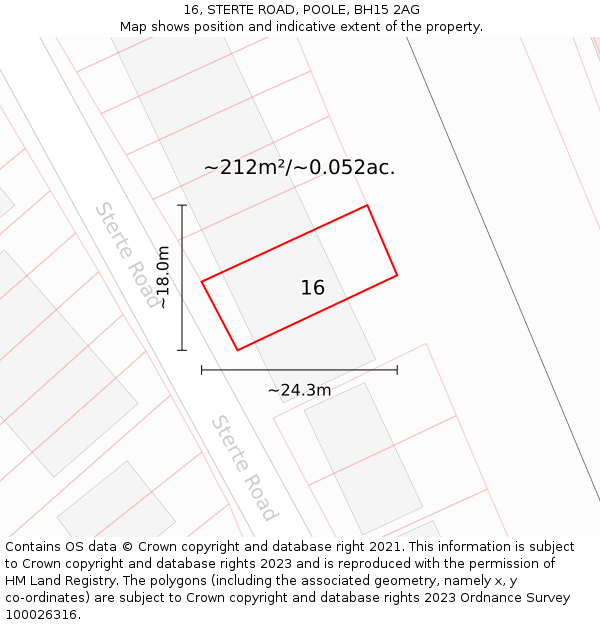 16, STERTE ROAD, POOLE, BH15 2AG: Plot and title map