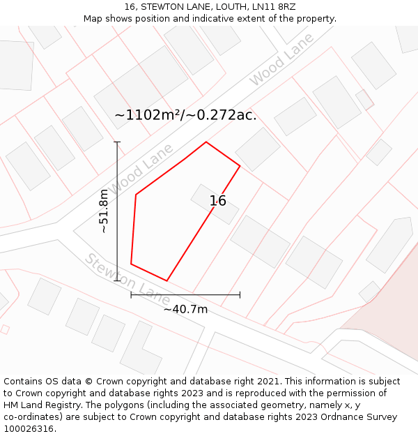 16, STEWTON LANE, LOUTH, LN11 8RZ: Plot and title map