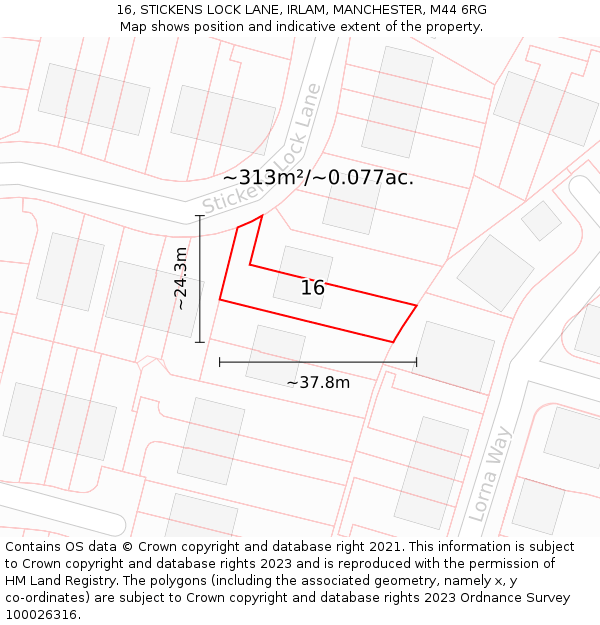 16, STICKENS LOCK LANE, IRLAM, MANCHESTER, M44 6RG: Plot and title map