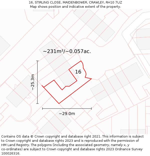 16, STIRLING CLOSE, MAIDENBOWER, CRAWLEY, RH10 7UZ: Plot and title map