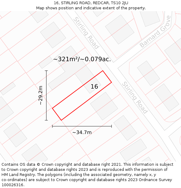 16, STIRLING ROAD, REDCAR, TS10 2JU: Plot and title map