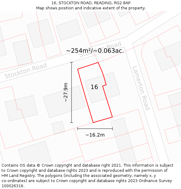 16, STOCKTON ROAD, READING, RG2 8AP: Plot and title map