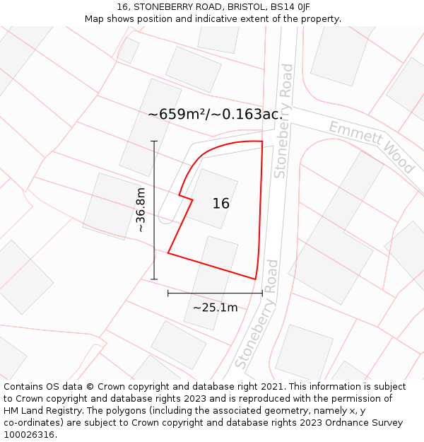 16, STONEBERRY ROAD, BRISTOL, BS14 0JF: Plot and title map