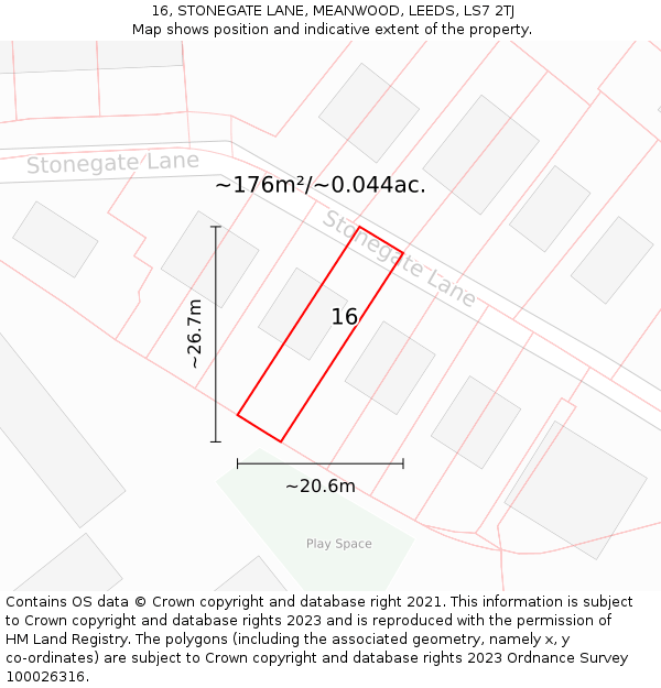 16, STONEGATE LANE, MEANWOOD, LEEDS, LS7 2TJ: Plot and title map