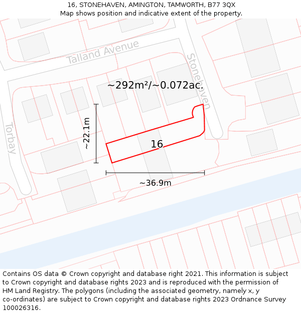 16, STONEHAVEN, AMINGTON, TAMWORTH, B77 3QX: Plot and title map