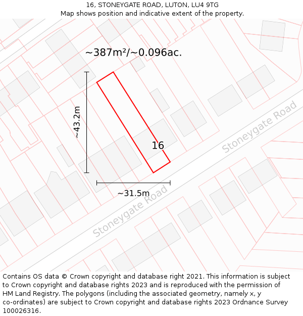 16, STONEYGATE ROAD, LUTON, LU4 9TG: Plot and title map