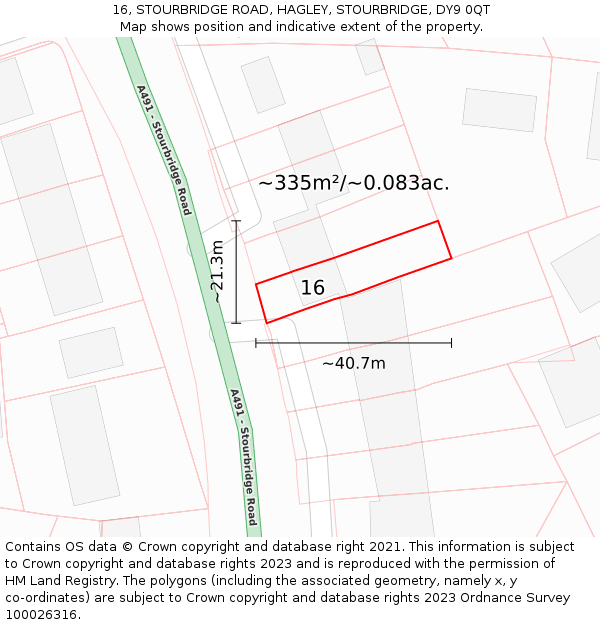 16, STOURBRIDGE ROAD, HAGLEY, STOURBRIDGE, DY9 0QT: Plot and title map