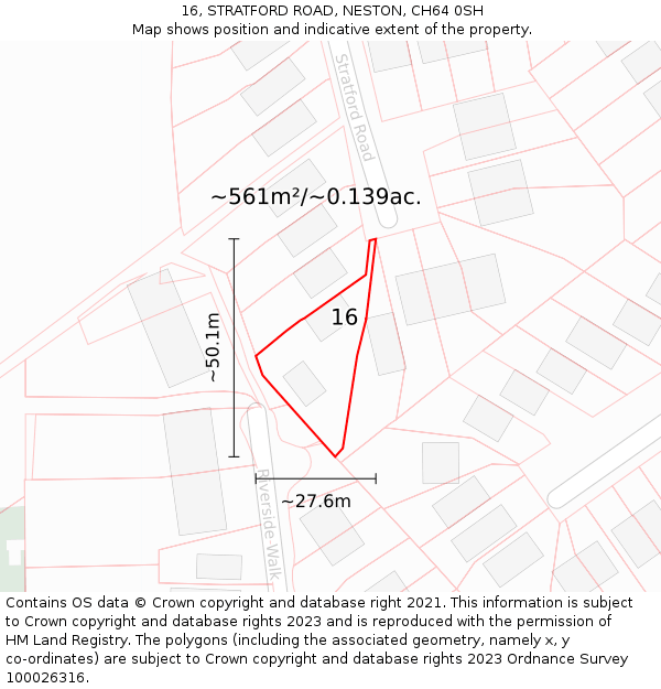 16, STRATFORD ROAD, NESTON, CH64 0SH: Plot and title map